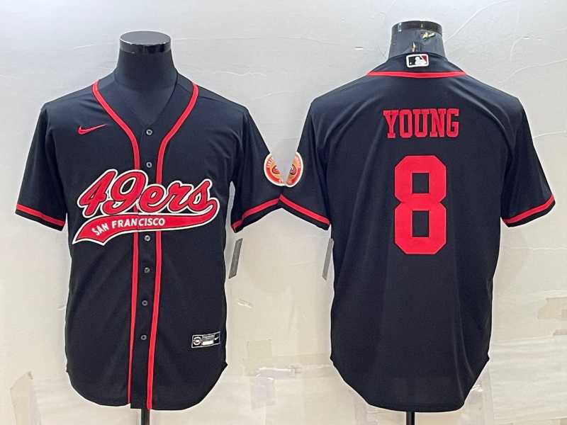 Mens San Francisco 49ers #8 Steve Young Black With Patch Cool Base Stitched Baseball Jersey